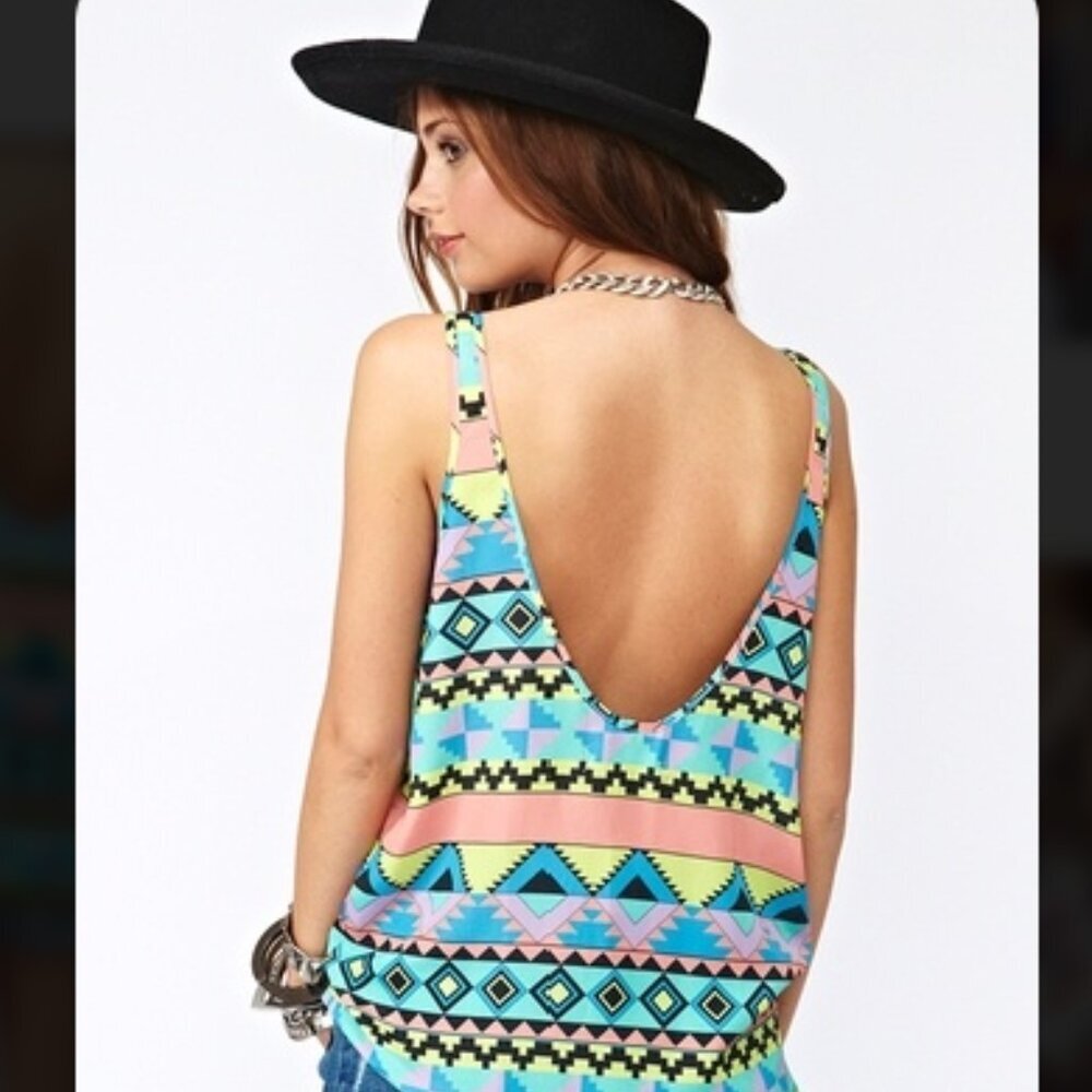 NASTY Gal Whitney Eve Colorful Geometric Print Women's Tank Top - Size Small ⭐